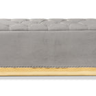 Baxton Studio Powell Glam and Luxe Grey Velvet Fabric Upholstered and Gold PU Leather Storage Ottoman