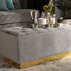 Baxton Studio Powell Glam and Luxe Grey Velvet Fabric Upholstered and Gold PU Leather Storage Ottoman