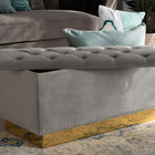 Baxton Studio Powell Glam and Luxe Grey Velvet Fabric Upholstered and Gold PU Leather Storage Ottoman