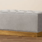 Baxton Studio Powell Glam and Luxe Grey Velvet Fabric Upholstered and Gold PU Leather Storage Ottoman