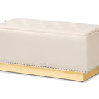 Baxton Studio Powell Glam and Luxe Beige Velvet Fabric Upholstered and Gold PU Leather Storage Ottoman