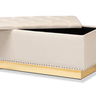 Baxton Studio Powell Glam and Luxe Beige Velvet Fabric Upholstered and Gold PU Leather Storage Ottoman