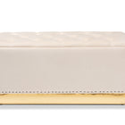 Baxton Studio Powell Glam and Luxe Beige Velvet Fabric Upholstered and Gold PU Leather Storage Ottoman