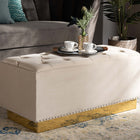 Baxton Studio Powell Glam and Luxe Beige Velvet Fabric Upholstered and Gold PU Leather Storage Ottoman