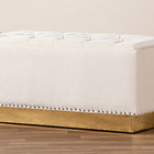 Baxton Studio Powell Glam and Luxe Beige Velvet Fabric Upholstered and Gold PU Leather Storage Ottoman