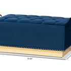 Baxton Studio Powell Glam and Luxe Navy Blue Velvet Fabric Upholstered and Gold PU Leather Storage Ottoman