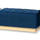 Baxton Studio Powell Glam and Luxe Navy Blue Velvet Fabric Upholstered and Gold PU Leather Storage Ottoman