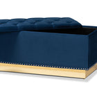 Baxton Studio Powell Glam and Luxe Navy Blue Velvet Fabric Upholstered and Gold PU Leather Storage Ottoman
