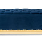 Baxton Studio Powell Glam and Luxe Navy Blue Velvet Fabric Upholstered and Gold PU Leather Storage Ottoman