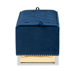 Baxton Studio Powell Glam and Luxe Navy Blue Velvet Fabric Upholstered and Gold PU Leather Storage Ottoman
