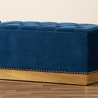 Baxton Studio Powell Glam and Luxe Navy Blue Velvet Fabric Upholstered and Gold PU Leather Storage Ottoman