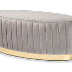 Baxton Studio Kirana Glam and Luxe Grey Velvet Fabric Upholstered and Gold PU Leather Ottoman