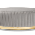 Baxton Studio Kirana Glam and Luxe Grey Velvet Fabric Upholstered and Gold PU Leather Ottoman