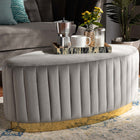 Baxton Studio Kirana Glam and Luxe Grey Velvet Fabric Upholstered and Gold PU Leather Ottoman