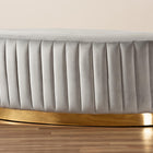 Baxton Studio Kirana Glam and Luxe Grey Velvet Fabric Upholstered and Gold PU Leather Ottoman
