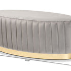 Baxton Studio Kirana Glam and Luxe Grey Velvet Fabric Upholstered and Gold PU Leather Ottoman
