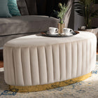 Baxton Studio Kirana Glam and Luxe Beige Velvet Fabric Upholstered and Gold PU Leather Ottoman