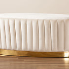 Baxton Studio Kirana Glam and Luxe Beige Velvet Fabric Upholstered and Gold PU Leather Ottoman