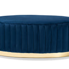 Baxton Studio Kirana Glam and Luxe Navy Blue Velvet Fabric Upholstered and Gold PU Leather Ottoman