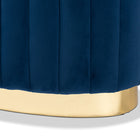 Baxton Studio Kirana Glam and Luxe Navy Blue Velvet Fabric Upholstered and Gold PU Leather Ottoman