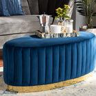Baxton Studio Kirana Glam and Luxe Navy Blue Velvet Fabric Upholstered and Gold PU Leather Ottoman