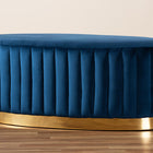 Baxton Studio Kirana Glam and Luxe Navy Blue Velvet Fabric Upholstered and Gold PU Leather Ottoman