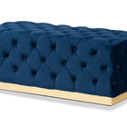 Baxton Studio Corrine Glam and Luxe Navy Blue Velvet Fabric Upholstered and Gold PU Leather Ottoman