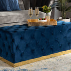 Baxton Studio Corrine Glam and Luxe Navy Blue Velvet Fabric Upholstered and Gold PU Leather Ottoman