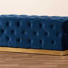 Baxton Studio Corrine Glam and Luxe Navy Blue Velvet Fabric Upholstered and Gold PU Leather Ottoman