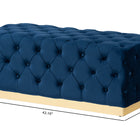 Baxton Studio Corrine Glam and Luxe Navy Blue Velvet Fabric Upholstered and Gold PU Leather Ottoman
