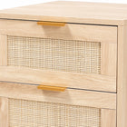 Baxton Studio Baird Mid-Century Modern Light Oak Brown Finished Wood and Rattan 2-Drawer End Table