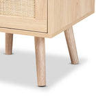 Baxton Studio Baird Mid-Century Modern Light Oak Brown Finished Wood and Rattan 2-Drawer End Table