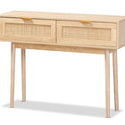 Baxton Studio Baird Mid-Century Modern Light Oak Brown Finished Wood and Rattan 2-Drawer Console Table