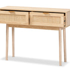 Baxton Studio Baird Mid-Century Modern Light Oak Brown Finished Wood and Rattan 2-Drawer Console Table