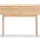 Baxton Studio Baird Mid-Century Modern Light Oak Brown Finished Wood and Rattan 2-Drawer Console Table