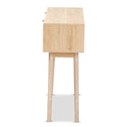 Baxton Studio Baird Mid-Century Modern Light Oak Brown Finished Wood and Rattan 2-Drawer Console Table