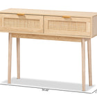 Baxton Studio Baird Mid-Century Modern Light Oak Brown Finished Wood and Rattan 2-Drawer Console Table