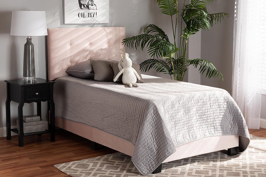 Baxton Studio Caprice Modern and Contemporary Glam Light Pink Velvet Fabric Upholstered Twin Size Panel Bed