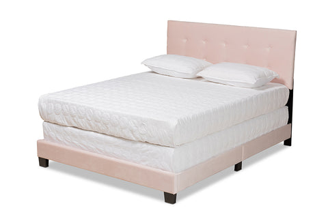 Baxton Studio Caprice Modern and Contemporary Glam Light Pink Velvet Fabric Upholstered Queen Size Panel Bed
