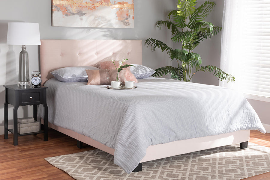 Baxton Studio Caprice Modern and Contemporary Glam Light Pink Velvet Fabric Upholstered Queen Size Panel Bed