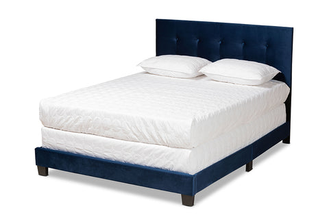 Baxton Studio Caprice Modern and Contemporary Glam Navy Blue Velvet Fabric Upholstered Queen Size Panel Bed
