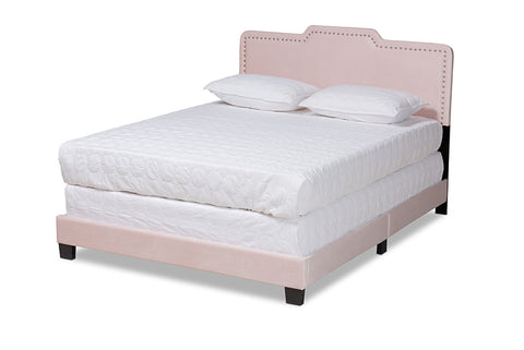 Baxton Studio Benjen Modern and Contemporary Glam Light Pink Velvet Fabric Upholstered Full Size Panel Bed