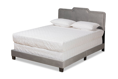 Baxton Studio Benjen Modern and Contemporary Glam Grey Velvet Fabric Upholstered Queen Size Panel Bed