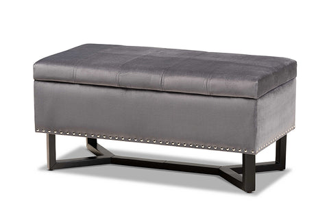 Baxton Studio Esther Modern and Contemporary Grey Velvet Fabric Upholstered and Dark Brown Finished Wood Storage Ottoman