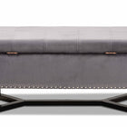 Baxton Studio Esther Modern and Contemporary Grey Velvet Fabric Upholstered and Dark Brown Finished Wood Storage Ottoman