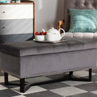 Baxton Studio Esther Modern and Contemporary Grey Velvet Fabric Upholstered and Dark Brown Finished Wood Storage Ottoman