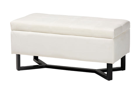 Baxton Studio Esther Modern and Contemporary Beige Velvet Fabric Upholstered and Dark Brown Finished Wood Storage Ottoman
