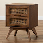 Baxton Studio Barrett Mid-Century Modern Walnut Brown Finished Wood and Synthetic Rattan 2-Drawer Nightstand