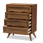 Baxton Studio Barrett Mid-Century Modern Walnut Brown Finished Wood and Synthetic Rattan 4-Drawer Chest