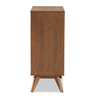 Baxton Studio Barrett Mid-Century Modern Walnut Brown Finished Wood and Synthetic Rattan 4-Drawer Chest